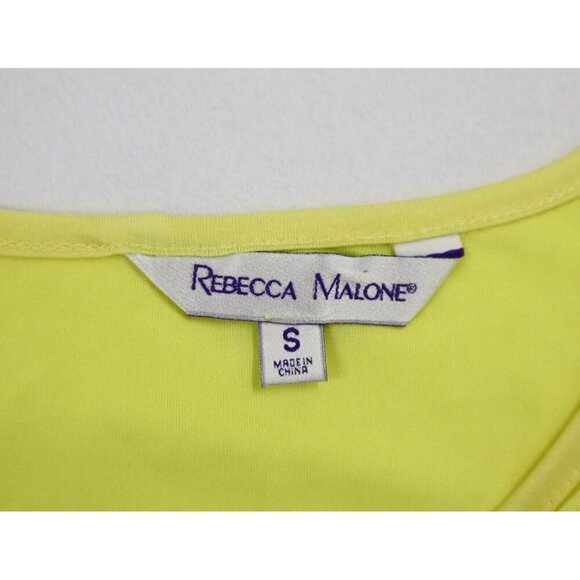 WOMEN'S YELLOW STRETCH SHEER SHORT SLEEVE TOP - REBECCA MALONE - SIZE S - Picture 10 of 10